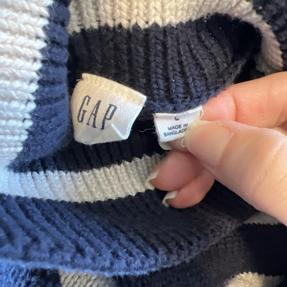 Classic Old Money Sailor Gap Sweater Stripes Navy Blue Large Oversized Boxy - Picture 8 of 8